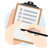 Hands marking off a checklist